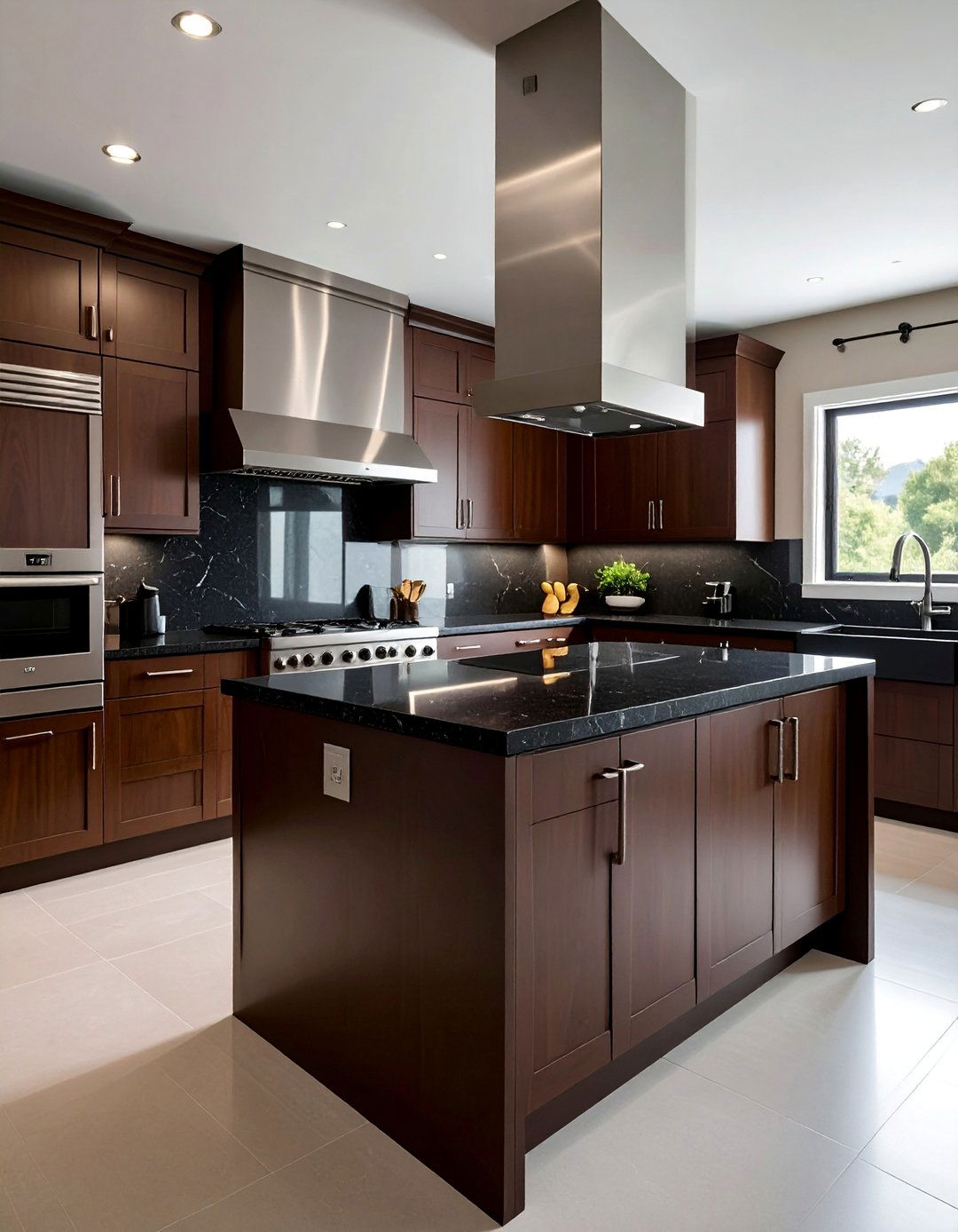Dark Espresso Brown Cabinets With Polished Black Granite Countertops - 25 Brown Kitchen Cabinets With Black Countertops Ideas