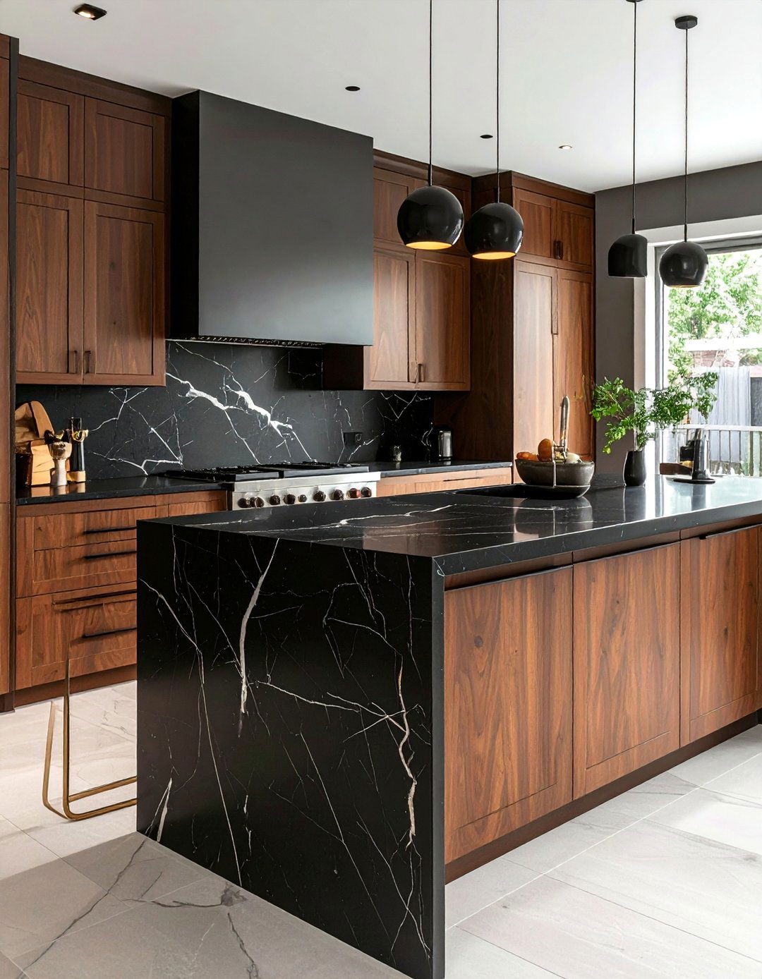 Deep Brown Cabinets With Black Marble Countertops - 25 Brown Kitchen Cabinets With Black Countertops Ideas