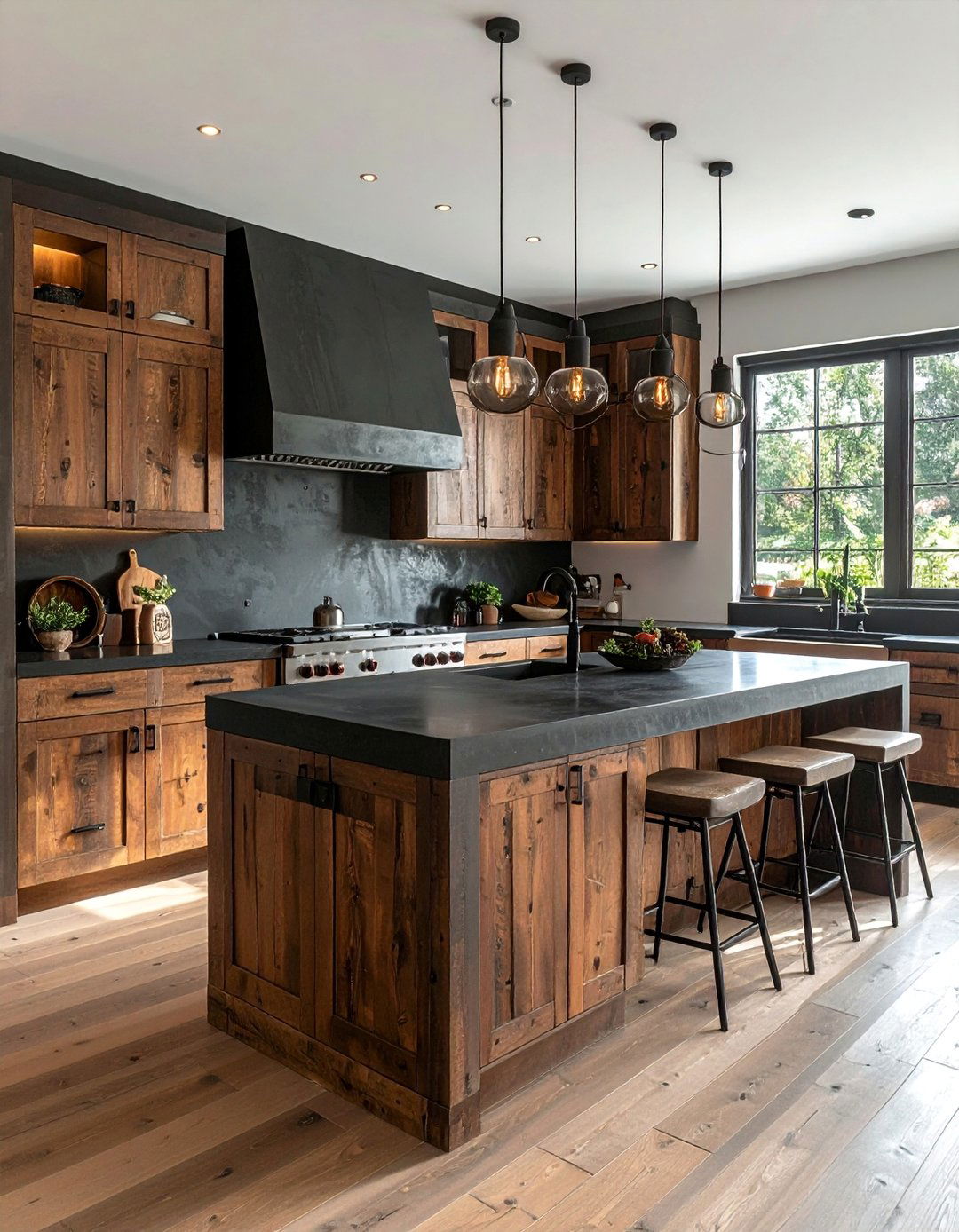 Distressed Brown Cabinets With Black Concrete Countertops - 25 Brown Kitchen Cabinets With Black Countertops Ideas