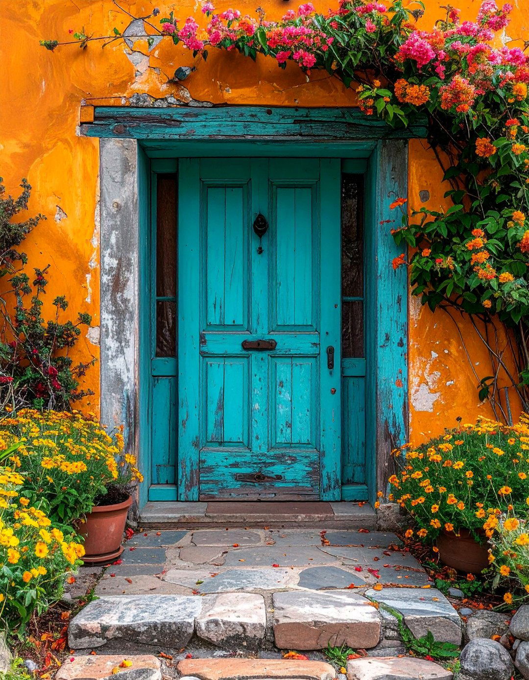 Distressed Turquoise Front Door for a Rustic Charm - 20 Turquoise Front Door Ideas to Boost Curb Appeal