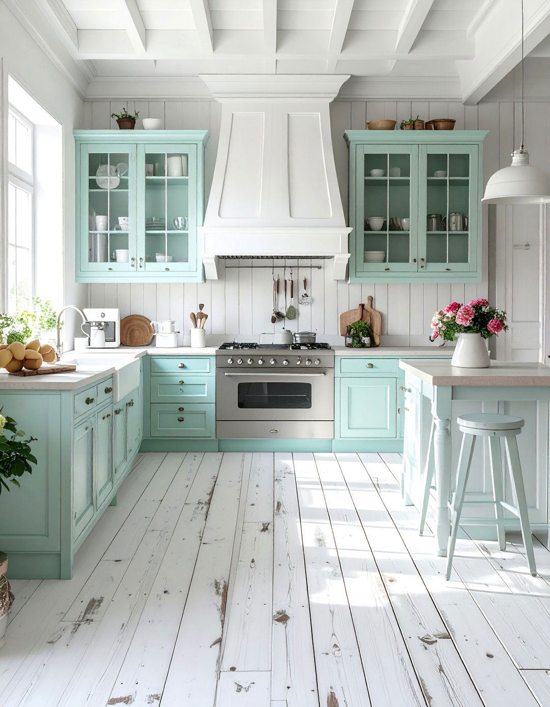 Distressed White Painted Wood Kitchen Floor - 25 White Kitchen Floor Ideas for a Clean Look