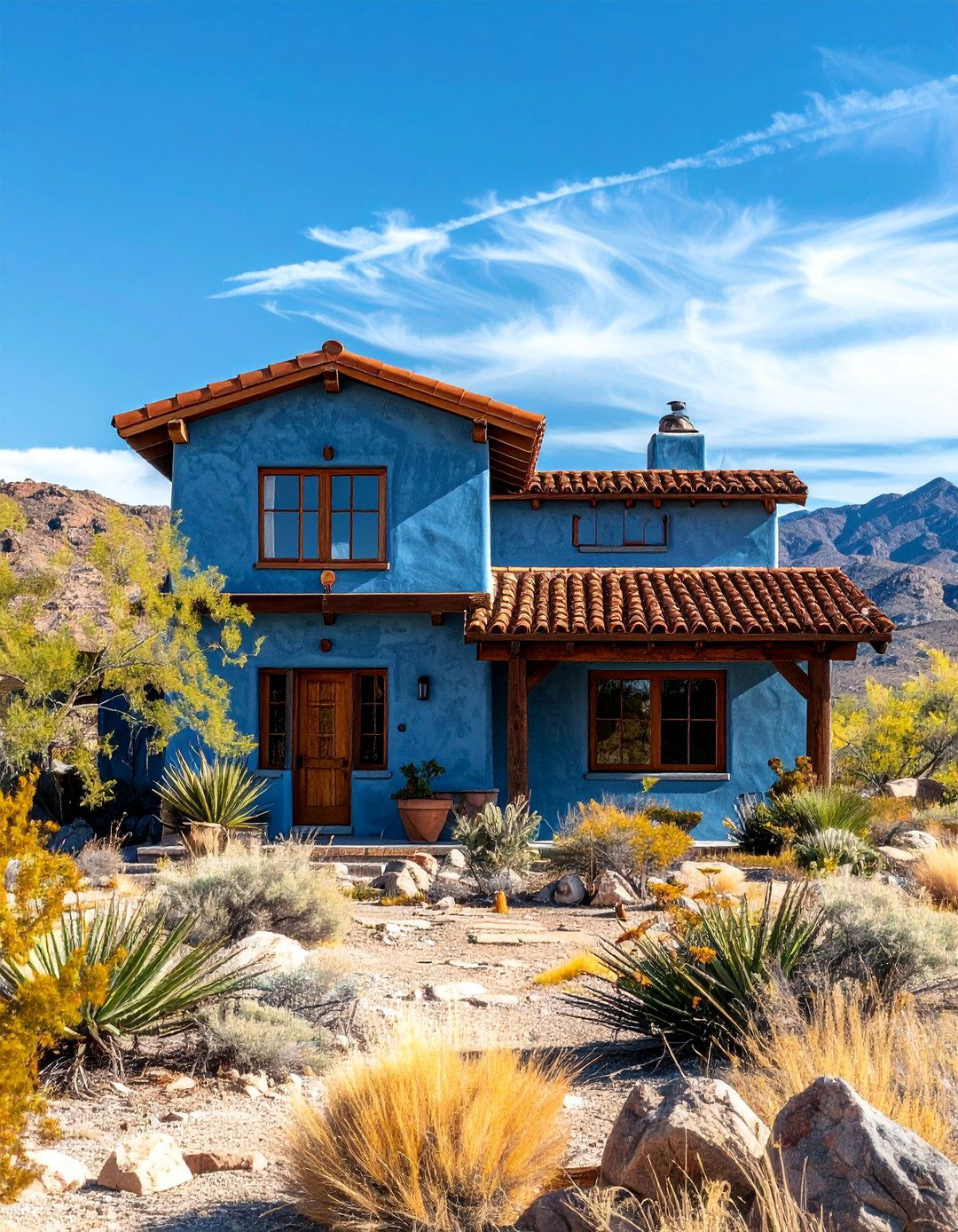 Dusty Blue Siding With a Terracotta Brown Roof - 25 Blue Exterior Home With a Brown Roof Ideas