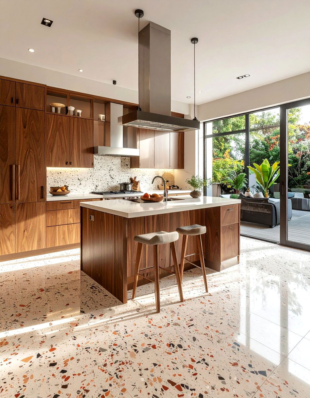 Earthy Toned Terrazzo Kitchen Floor - 20 Terrazzo Kitchen Floor Ideas for a Unique Look