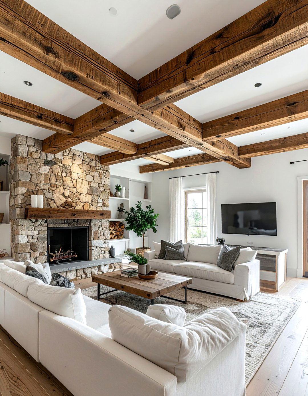 Exposed Reclaimed Wood Beam Farmhouse Ceiling - 20 Farmhouse Ceiling Ideas to Add Character to Your Home