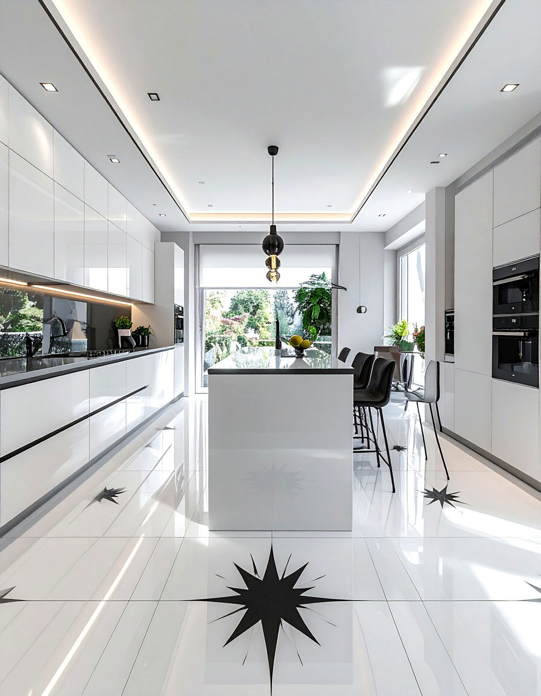 Geometric Patterned White Kitchen Floor Tile - 25 White Kitchen Floor Ideas for a Clean Look