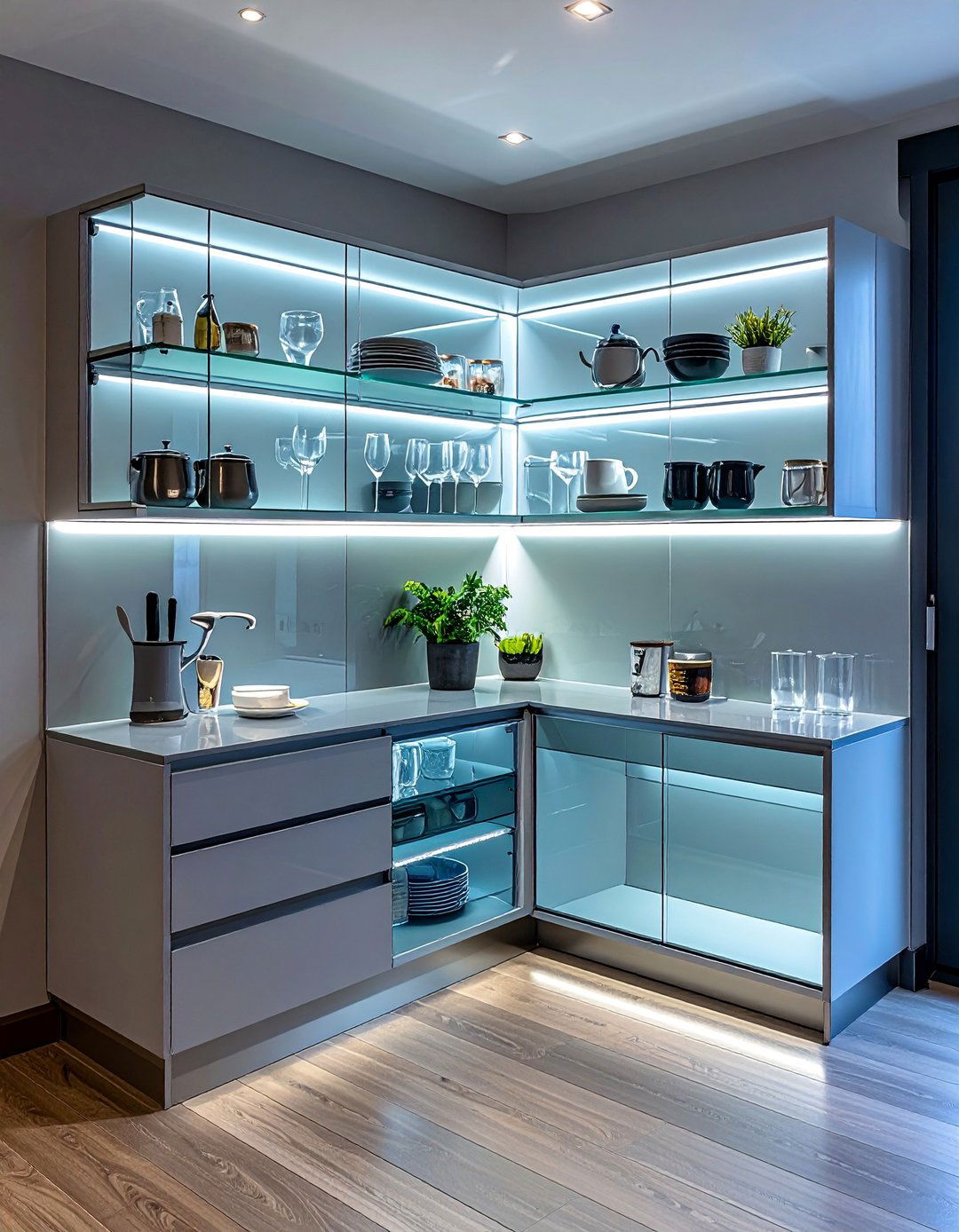 Glass Front Corner Display Units - 25 Blind Corner Kitchen Cabinet Ideas for Smart Storage