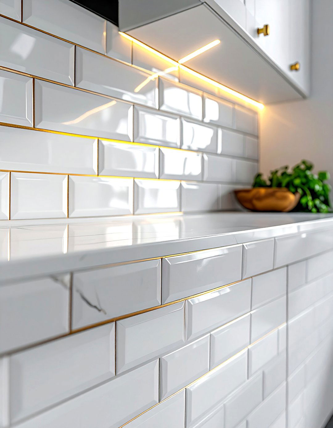 Gold Grout with Black and White Tiles - 25 Black White and Gold Kitchen Ideas for Elegance