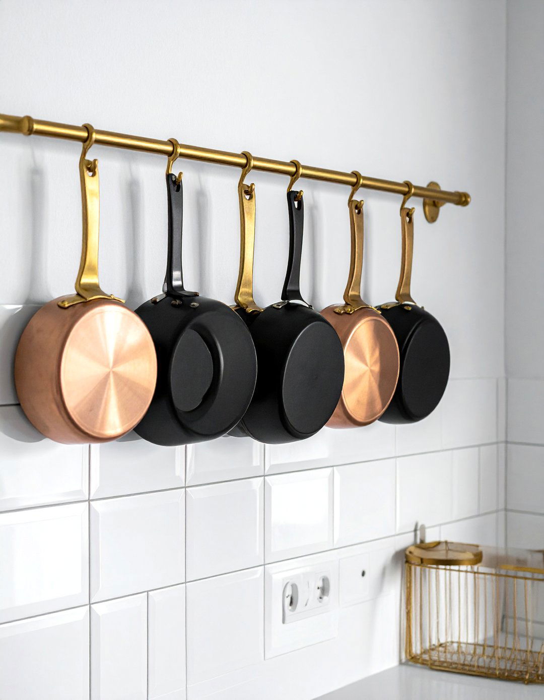 Gold Pot Rails and Utensil Holders - 25 Black White and Gold Kitchen Ideas for Elegance