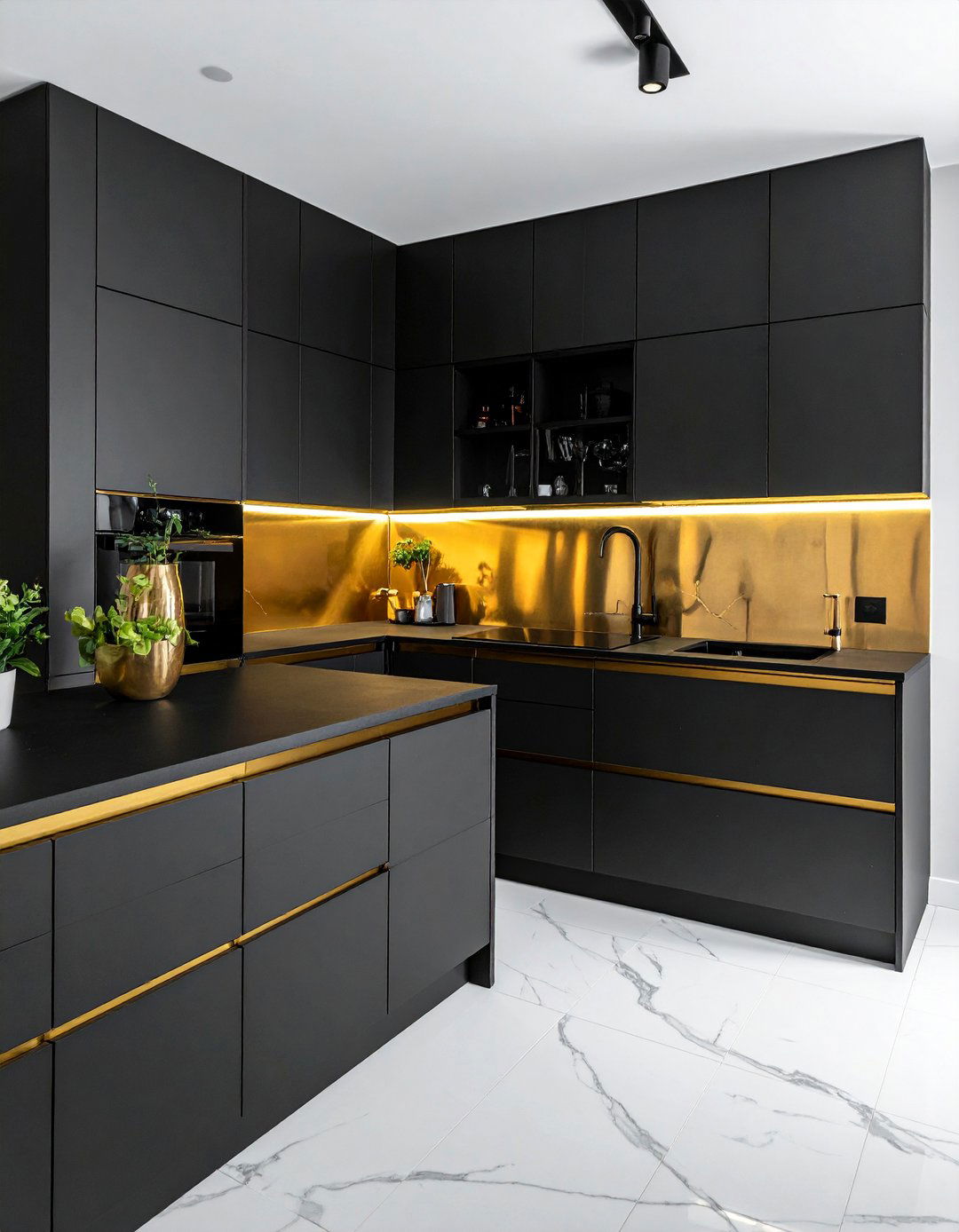 Gold Trim on Cabinet Doors - 25 Black White and Gold Kitchen Ideas for Elegance