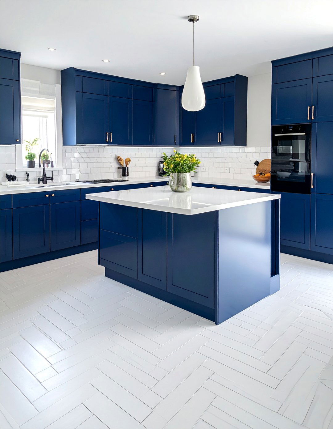 Herringbone Pattern White Ceramic Kitchen Floor - 25 White Kitchen Floor Ideas for a Clean Look