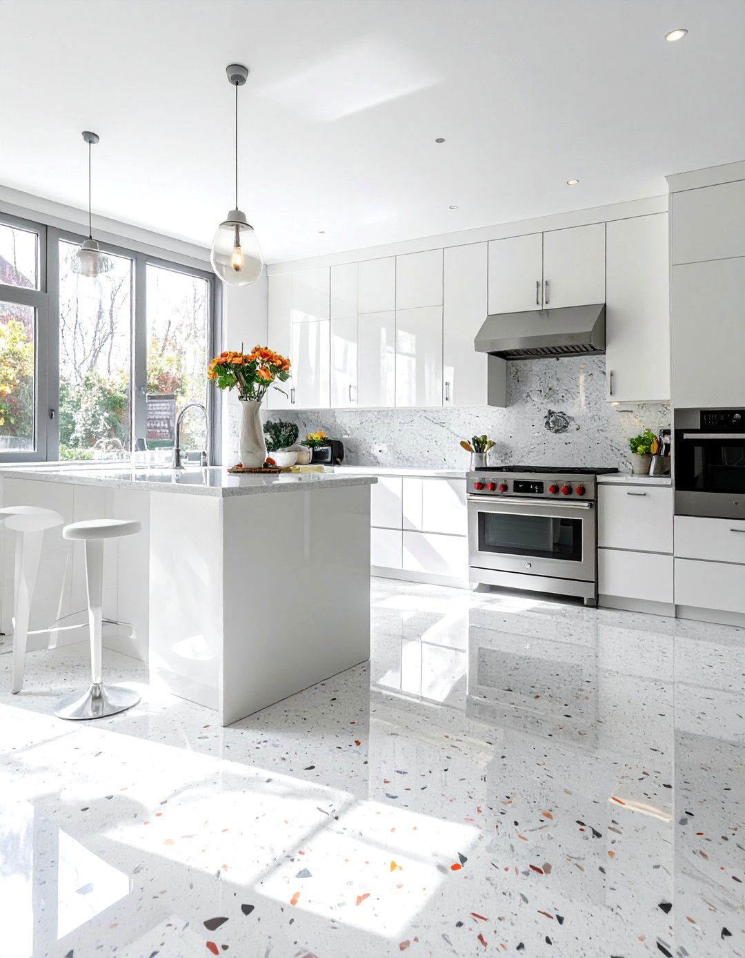 High Gloss Polished Terrazzo Kitchen Floor - 20 Terrazzo Kitchen Floor Ideas for a Unique Look