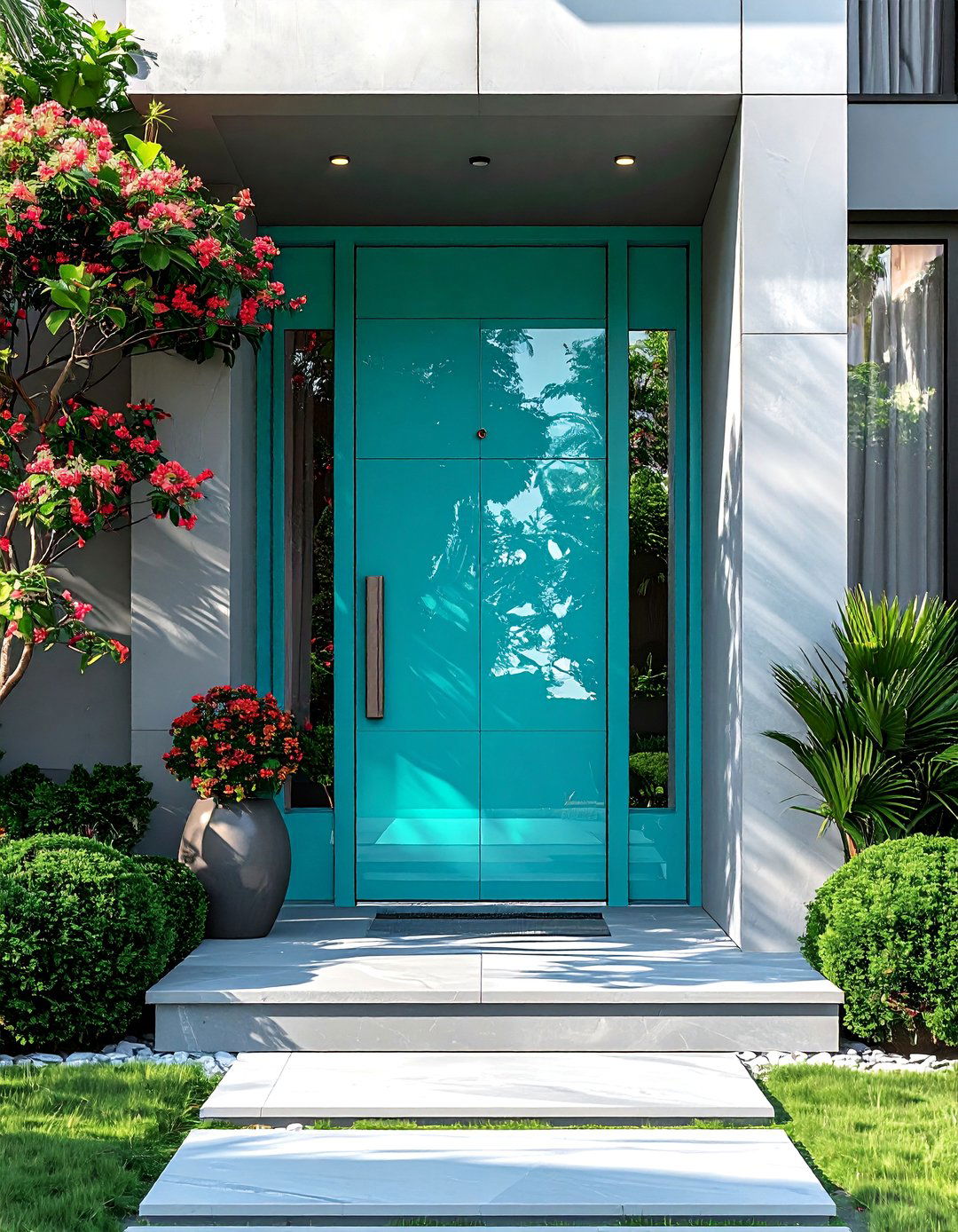 High Gloss Turquoise Front Door Finish - 20 Turquoise Front Door Ideas to Boost Curb Appeal