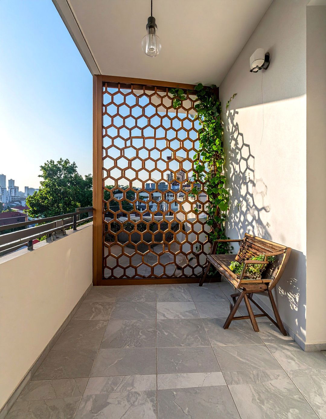 Honeycomb Pattern Metal Balcony Trellis - 20 Balcony Trellis Ideas for Outdoor Living Spaces