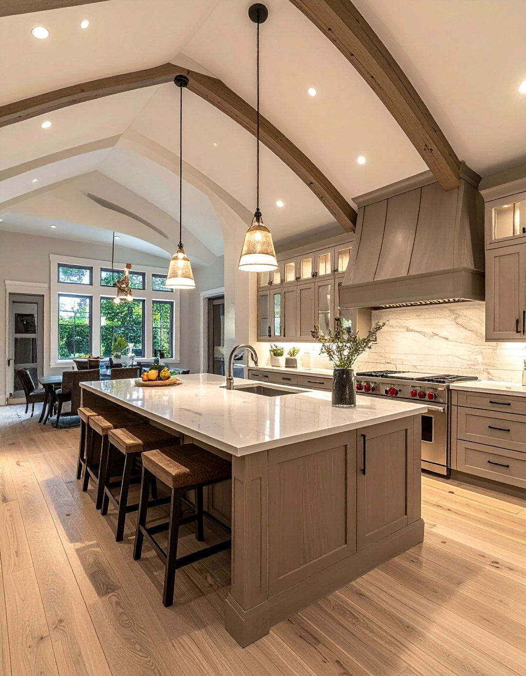 Island Focused Vaulted Kitchen Hub - 25 Vaulted Ceiling Kitchen Ideas for a Spacious Feel