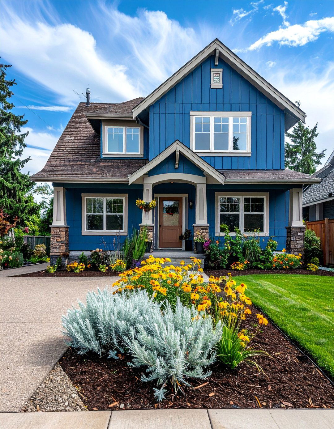 Landscaping a Blue Home With a Brown Roof - 25 Blue Exterior Home With a Brown Roof Ideas