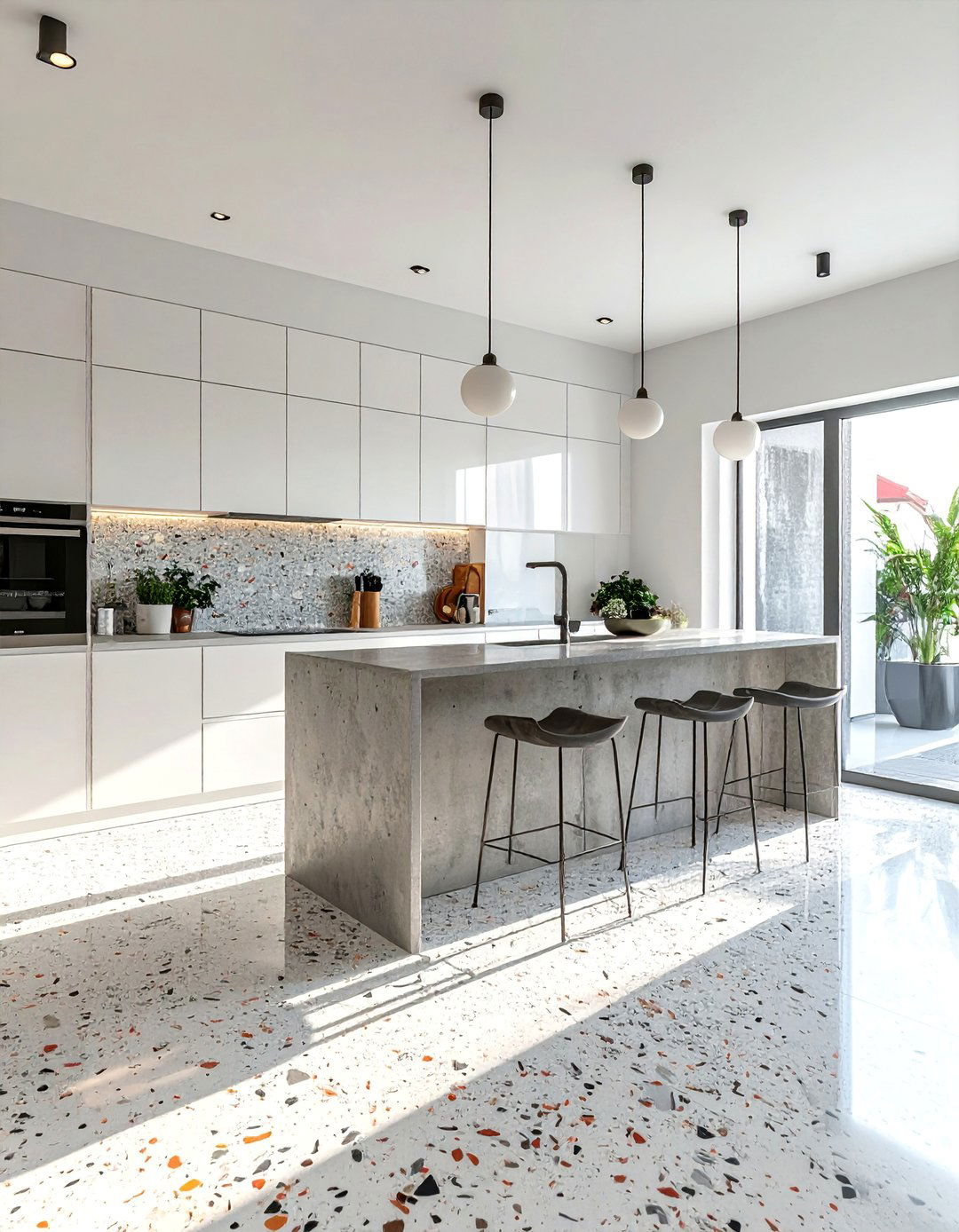 Large Chip Terrazzo Kitchen Floor - 20 Terrazzo Kitchen Floor Ideas for a Unique Look