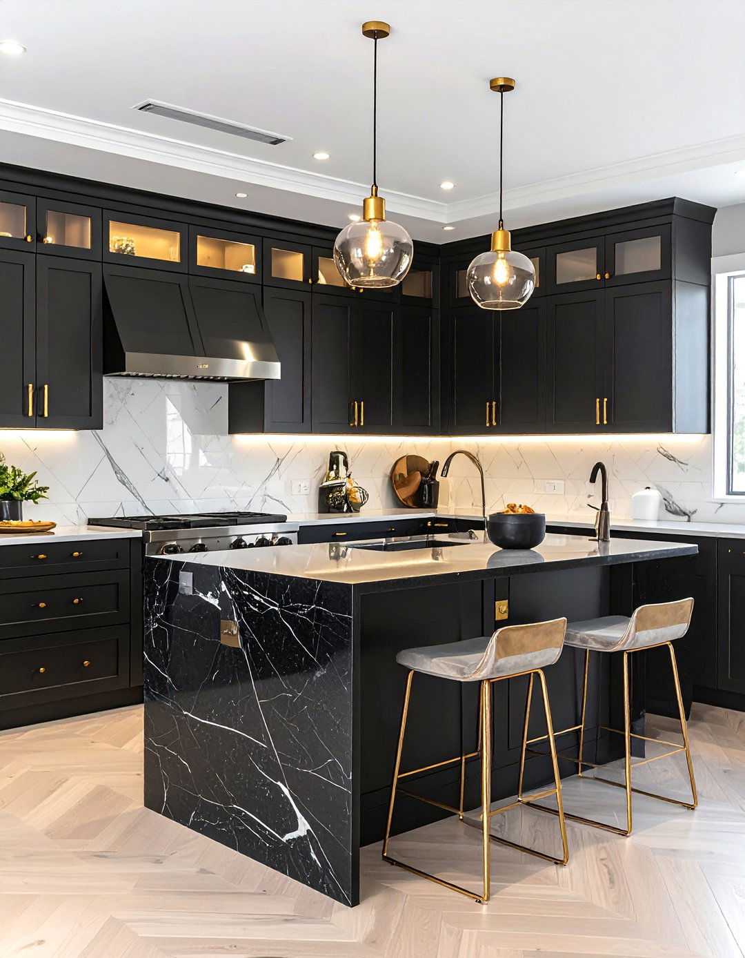 Layered Textures with Black White and Gold - 25 Black White and Gold Kitchen Ideas for Elegance