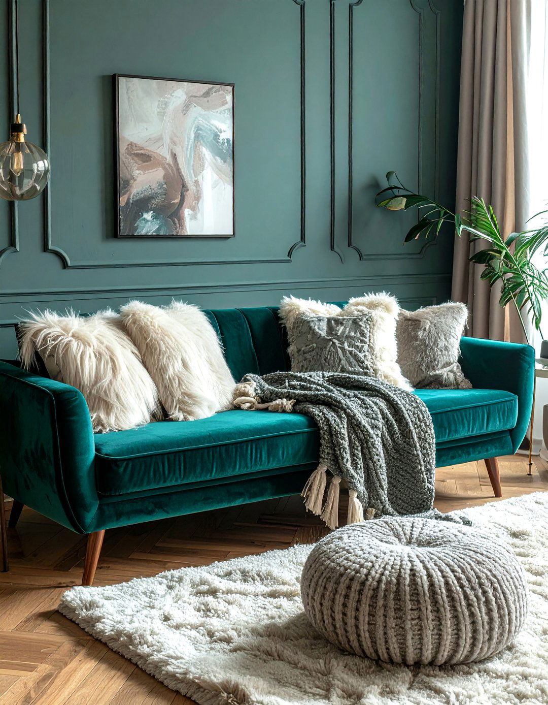 Layering Textures with a Teal Couch - 20 Teal Couch Living Room Ideas for a Stylish Look