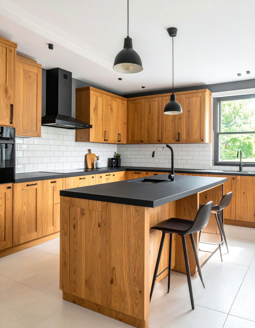 Light Oak Brown Cabinets With Matte Black Quartz Countertops - 25 Brown Kitchen Cabinets With Black Countertops Ideas