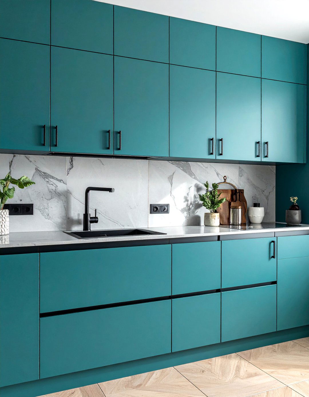 Matte Teal Kitchen Cabinets with Black Hardware - 20 Teal Kitchen Ideas for a Bold and Vibrant Space