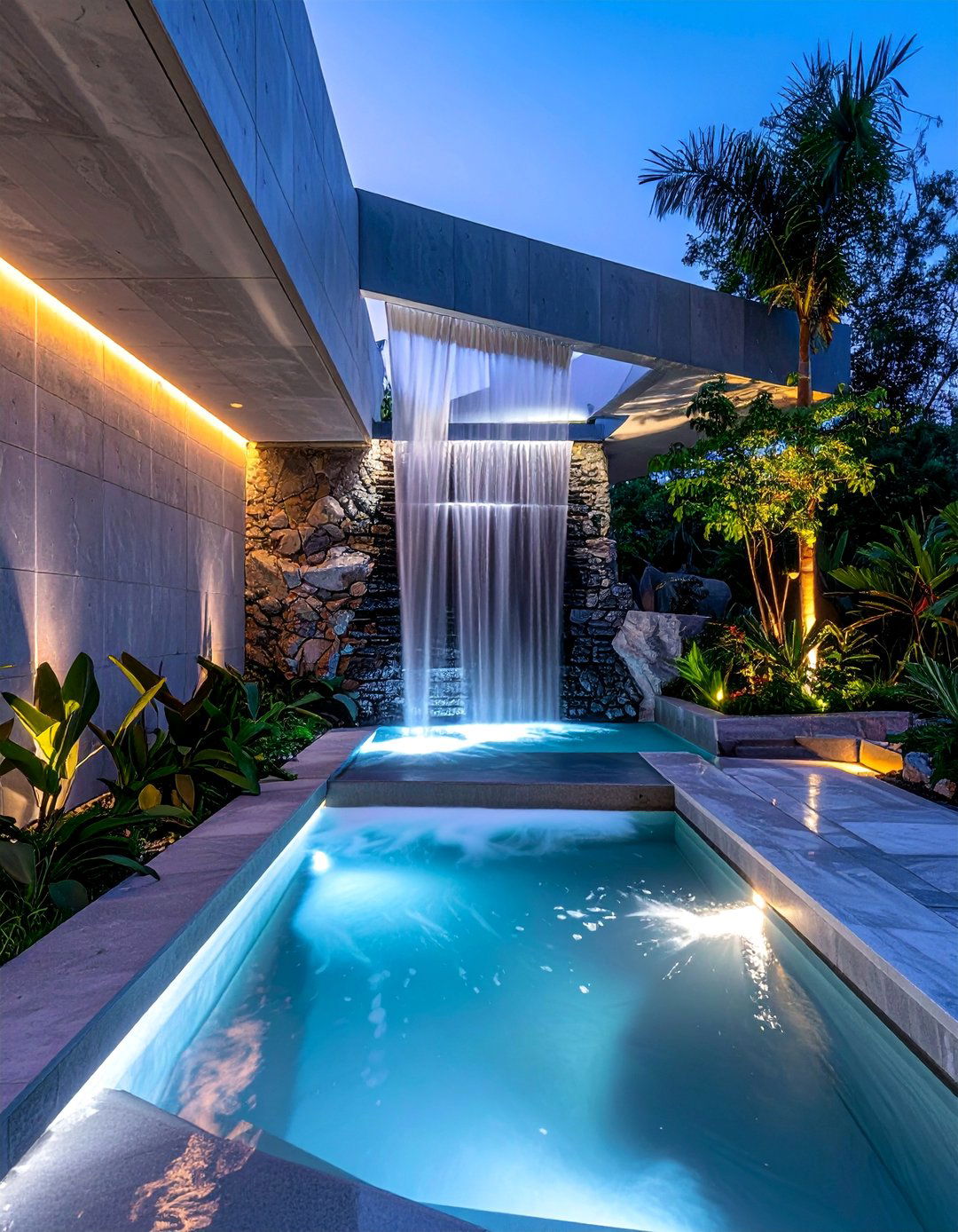 Modern Minimalist Stone Waterfalls - 25 Waterfall Design Ideas for a Serene Outdoor Space