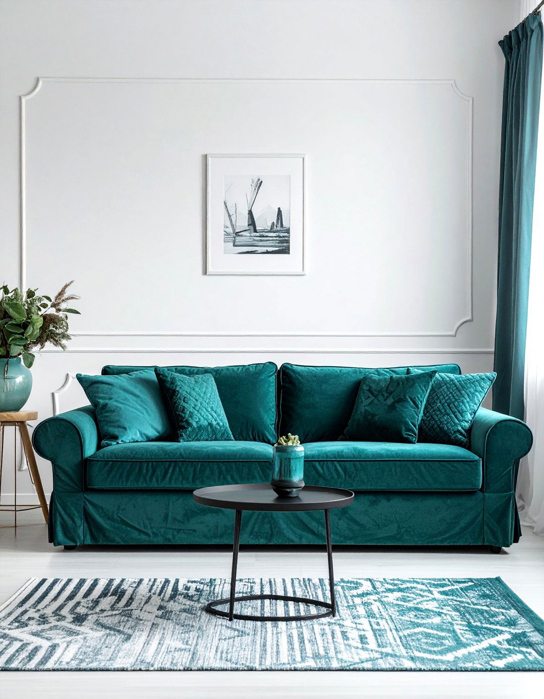 Monochromatic Design with a Teal Couch - 20 Teal Couch Living Room Ideas for a Stylish Look