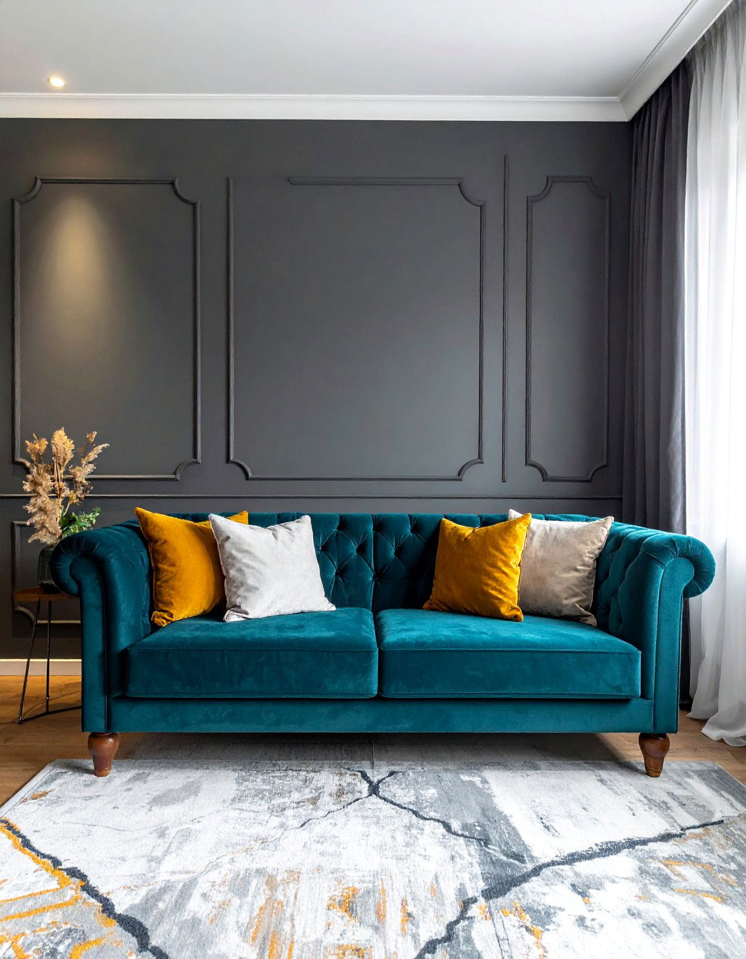 Moody Living Room with a Teal Couch - 20 Teal Couch Living Room Ideas for a Stylish Look