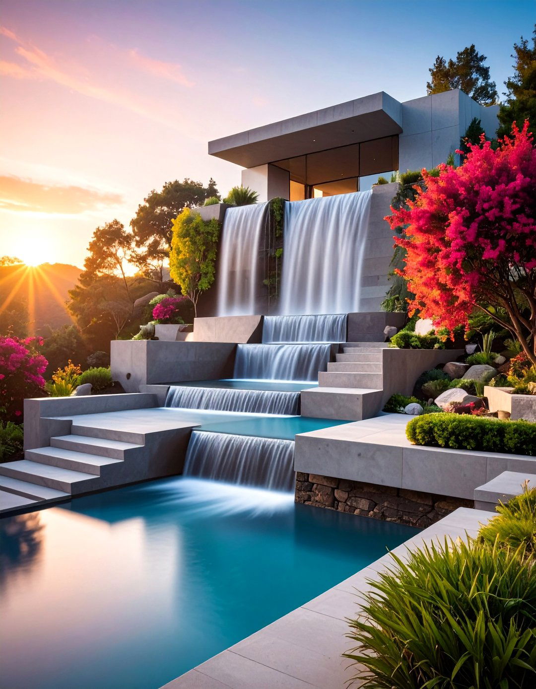 Multi Level Stepped Designs - 25 Waterfall Design Ideas for a Serene Outdoor Space