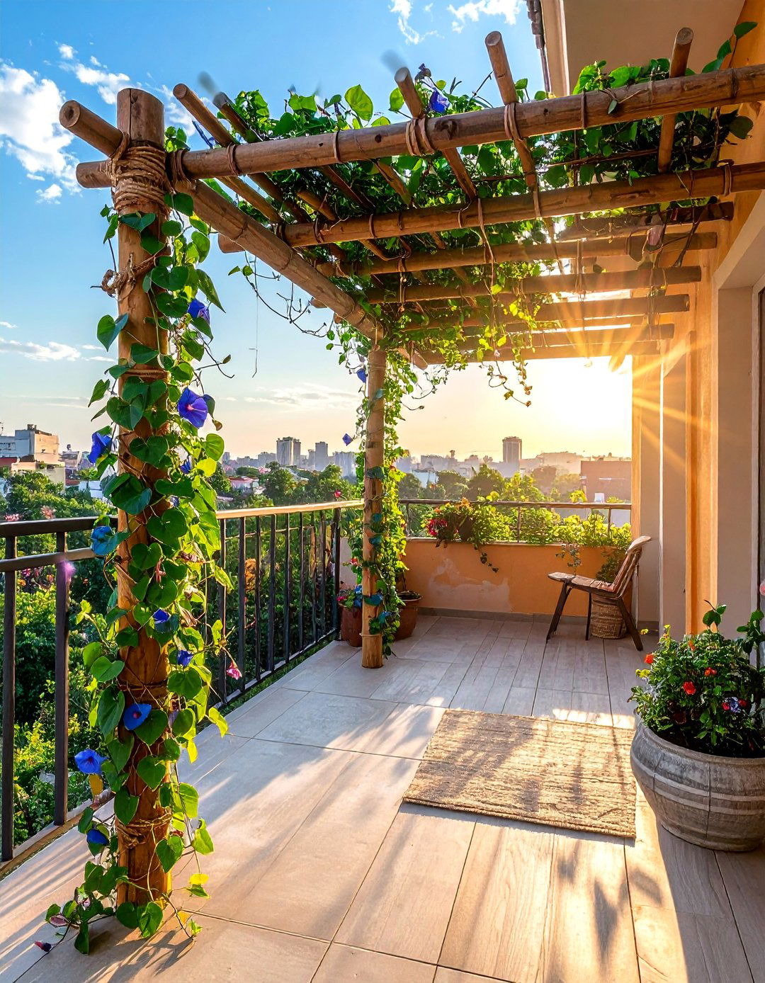Natural Bamboo Pole Balcony Trellis - 20 Balcony Trellis Ideas for Outdoor Living Spaces