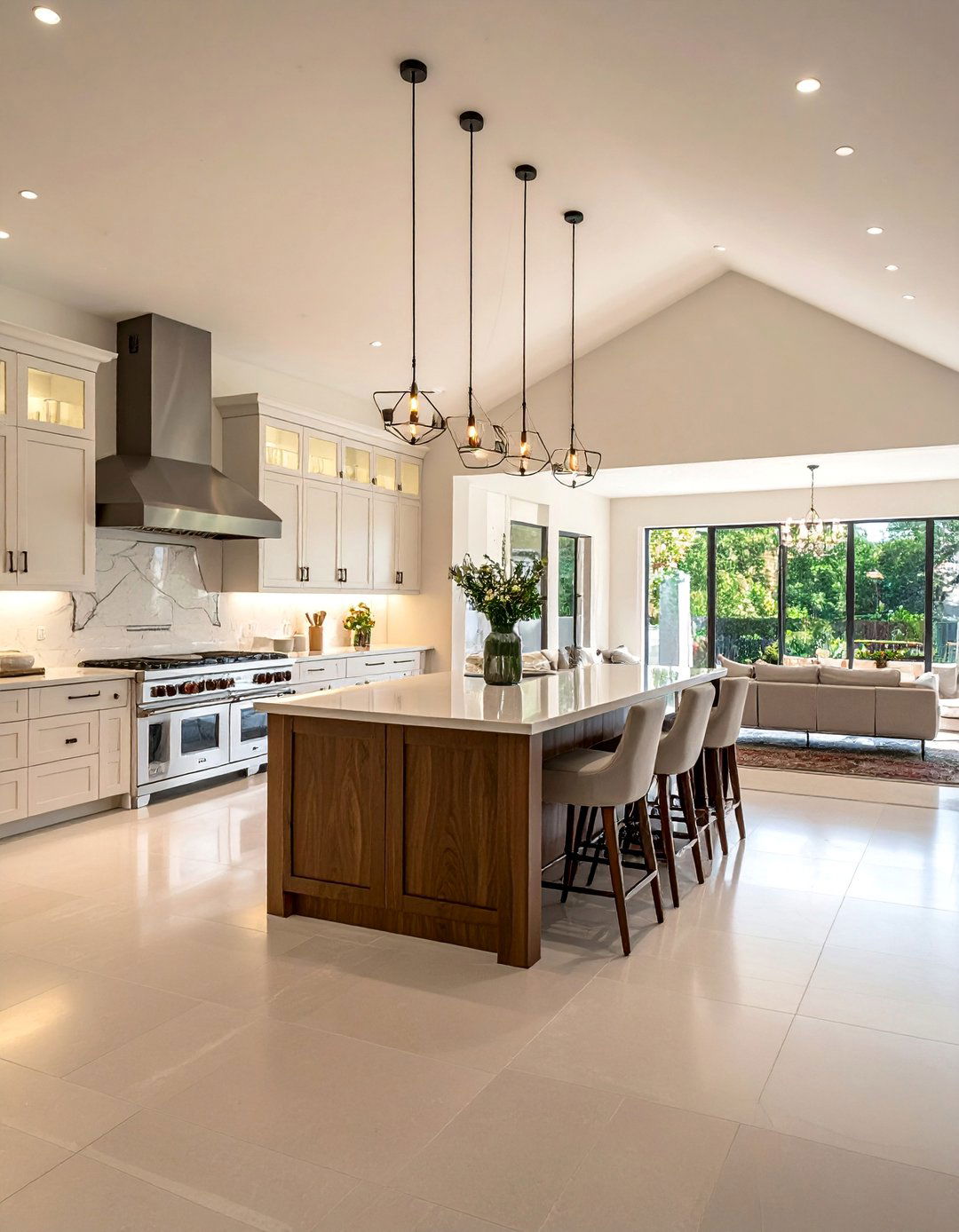 Open Concept Vaulted Kitchen Flow - 25 Vaulted Ceiling Kitchen Ideas for a Spacious Feel