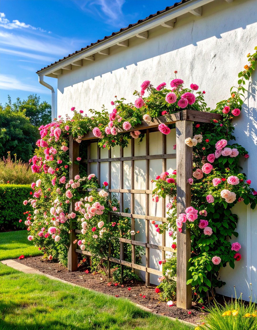 Planting Climbing Roses on a Trellis - 20 Farmhouse Garden Ideas for a Charming Outdoor Space