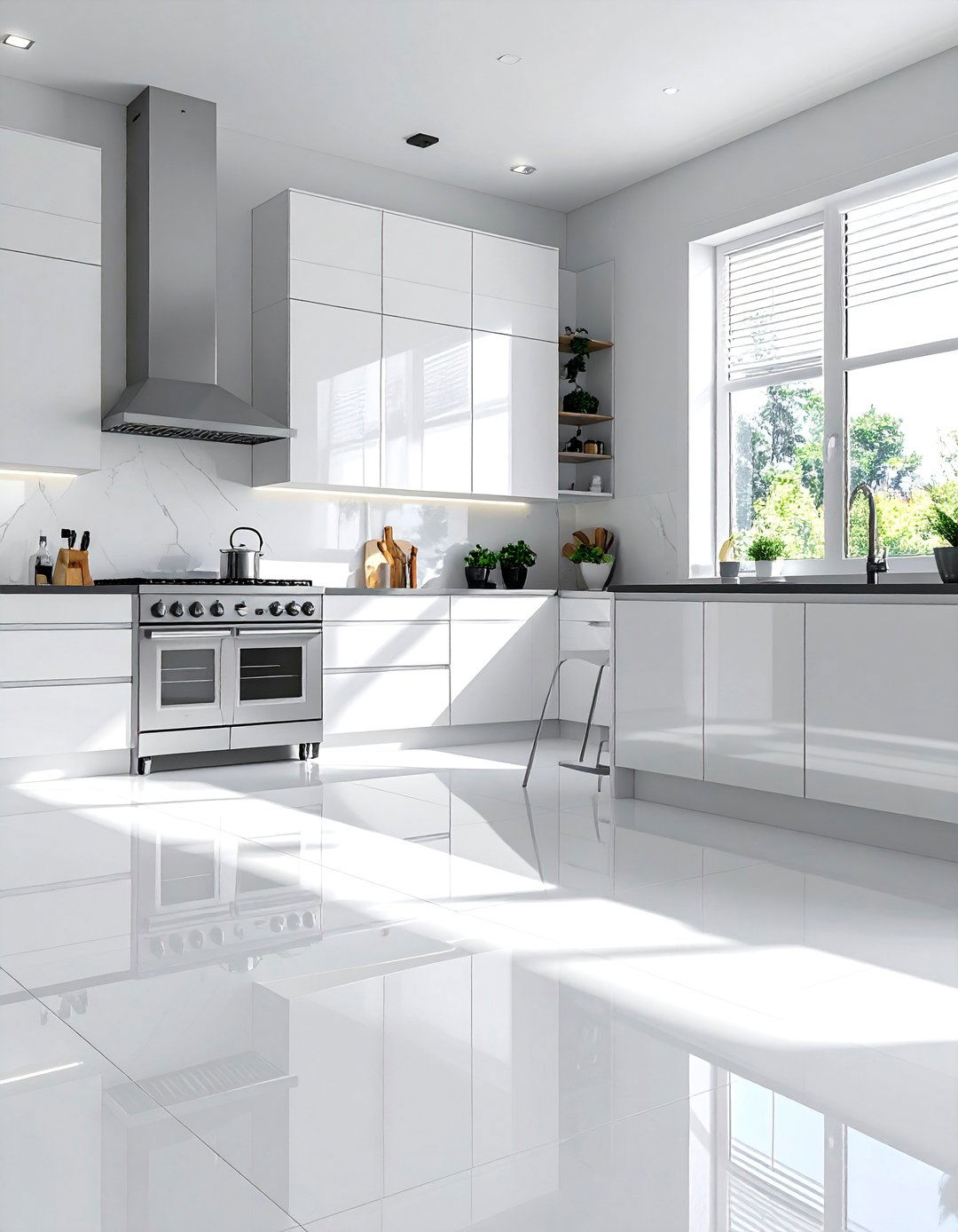 Polished Large Format White Kitchen Floor Tile - 25 White Kitchen Floor Ideas for a Clean Look