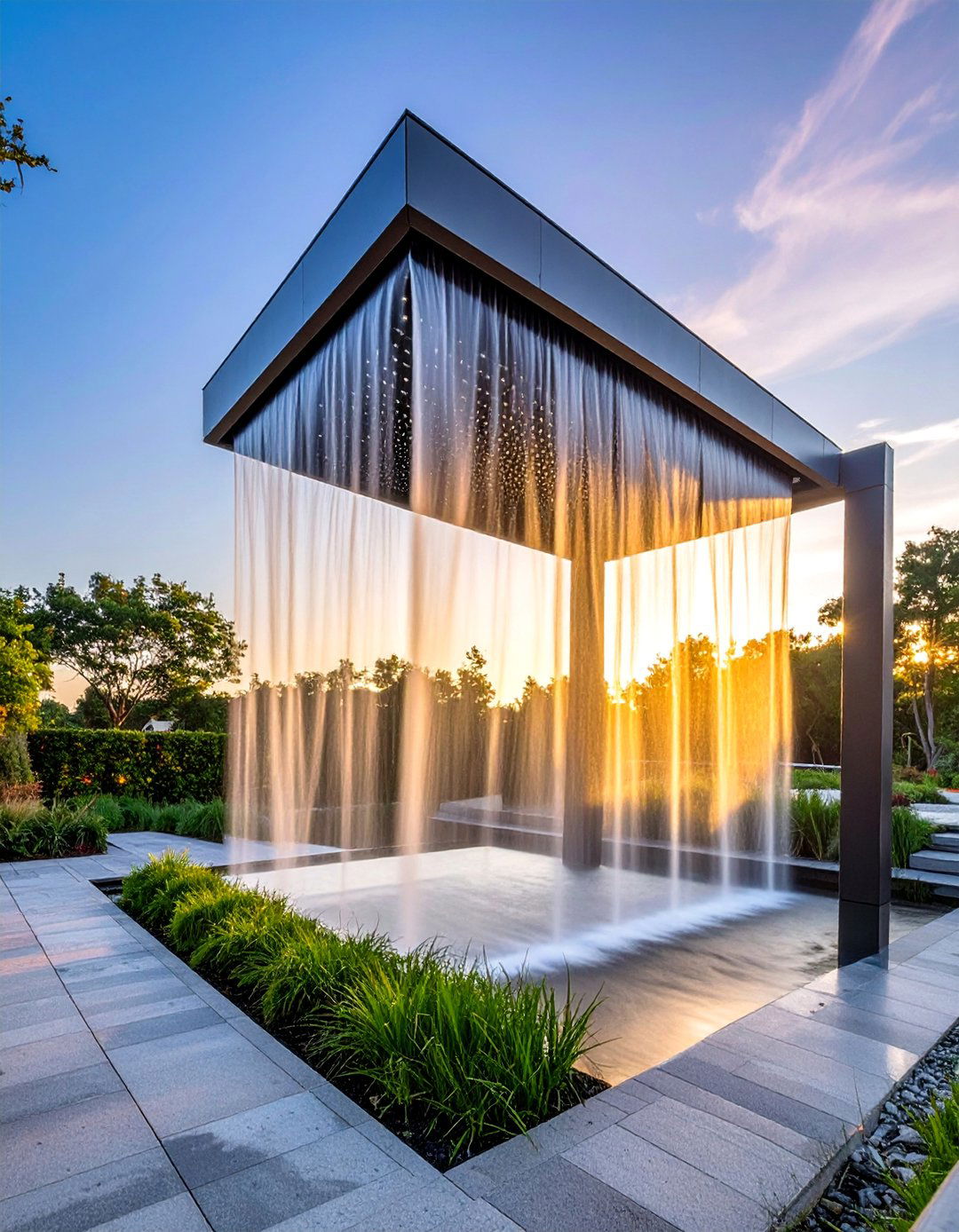 Rain Curtain Waterfalls - 25 Waterfall Design Ideas for a Serene Outdoor Space