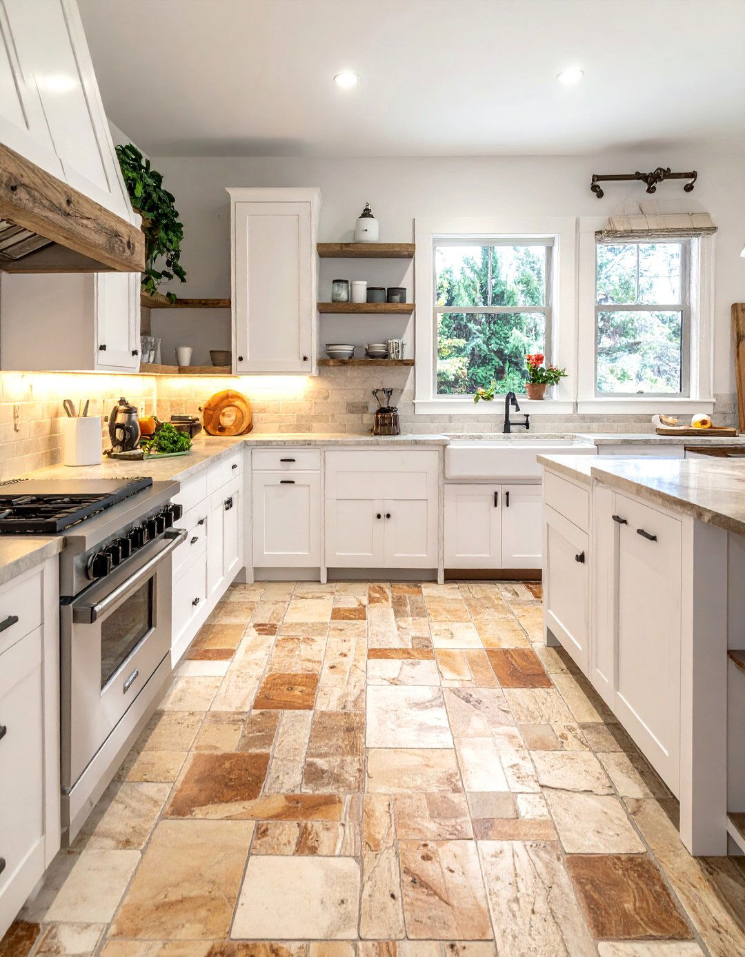 Rustic Farmhouse Travertine Floor Kitchen - 20 Travertine Floor Kitchen Ideas for Elegant Spaces