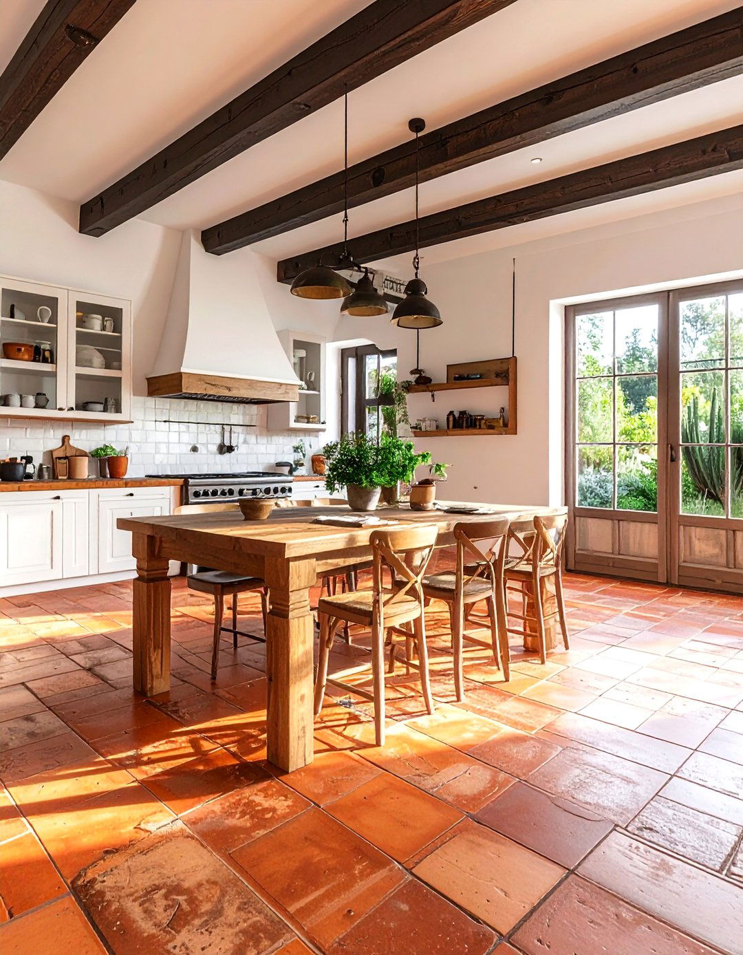Rustic Kitchen with Terracotta Floors and Exposed Beams - 20 Terracotta Kitchen Floor Ideas for a Rustic Look