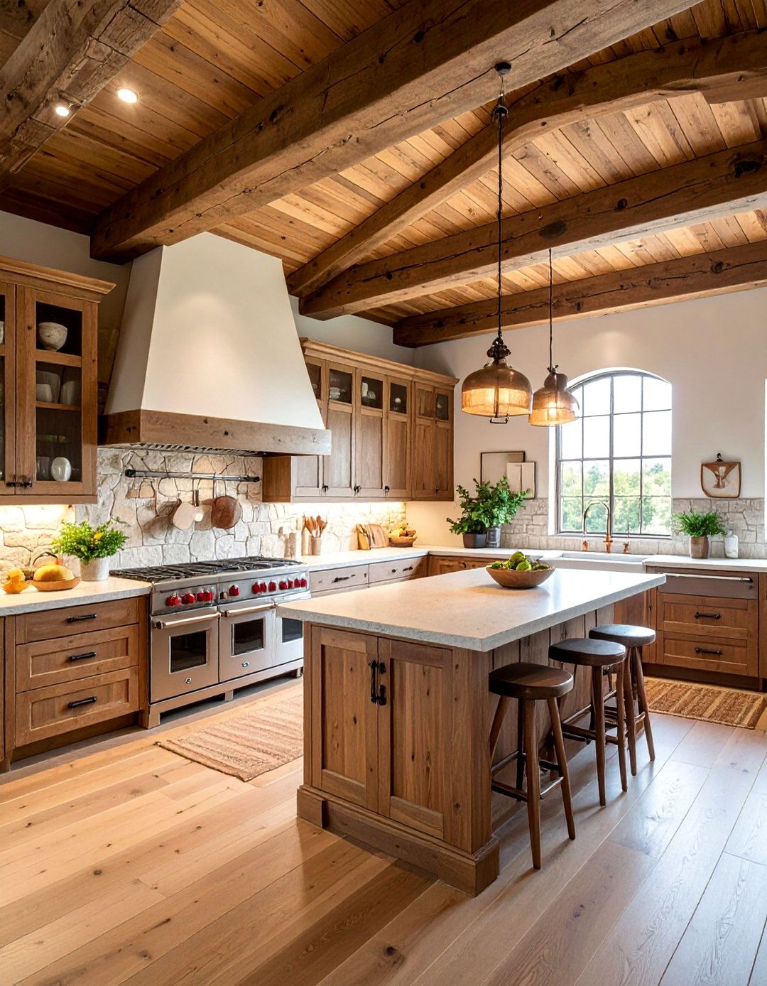 Rustic Traditional Exposed Beam Kitchen - 25 Vaulted Ceiling Kitchen Ideas for a Spacious Feel