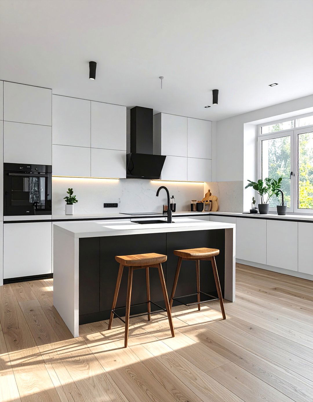 Scandinavian Style White Kitchen with Black Accents - 25 White Kitchen with Black Appliances Ideas