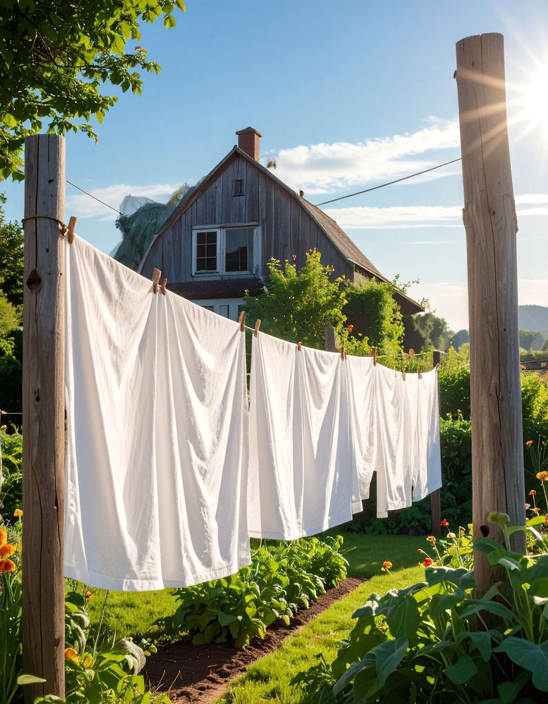 Setting Up a Clothesline for a Functional Touch - 20 Farmhouse Garden Ideas for a Charming Outdoor Space