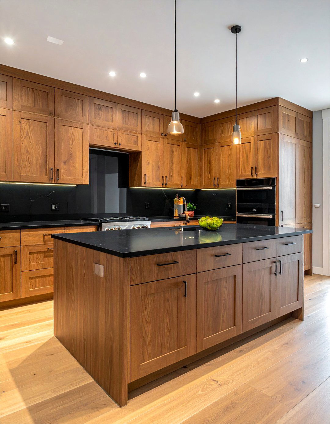 Shaker Style Medium Brown Cabinets With Honed Black Countertops - 25 Brown Kitchen Cabinets With Black Countertops Ideas