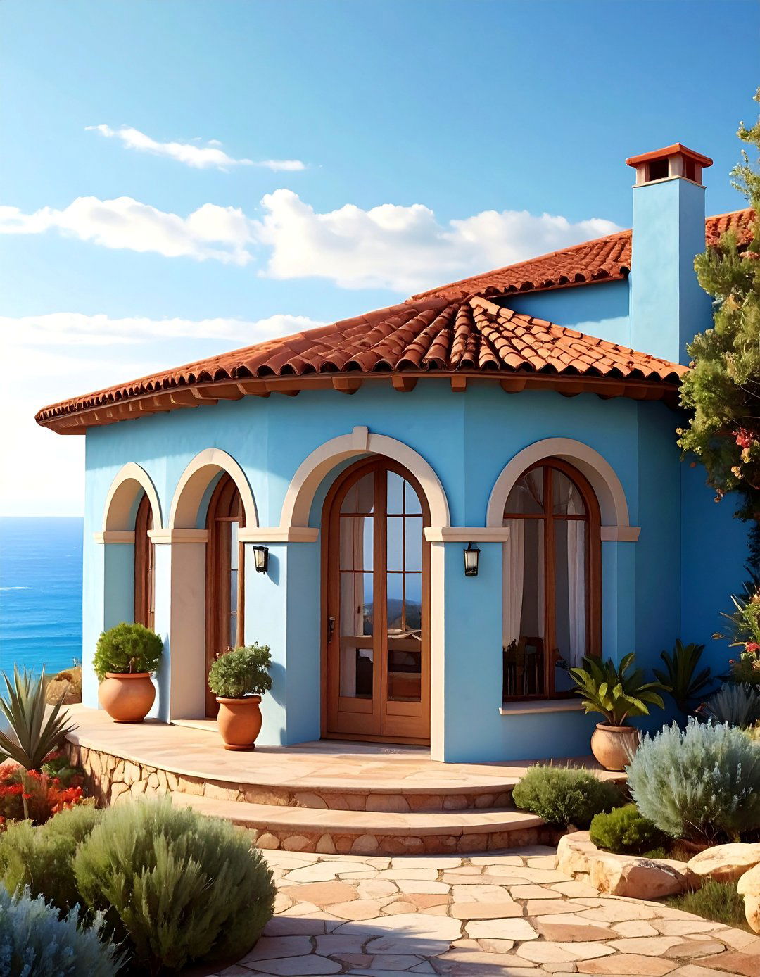 Sky Blue Stucco With a Spanish Tile Brown Roof - 25 Blue Exterior Home With a Brown Roof Ideas