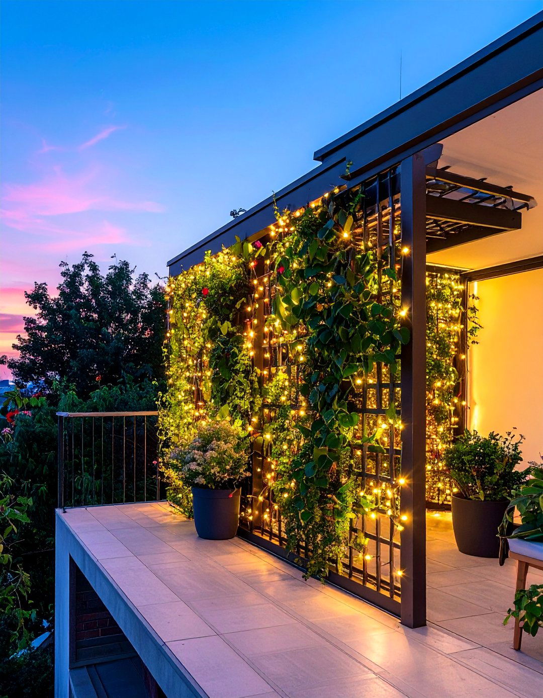 Solar Powered Lighted Balcony Trellis - 20 Balcony Trellis Ideas for Outdoor Living Spaces