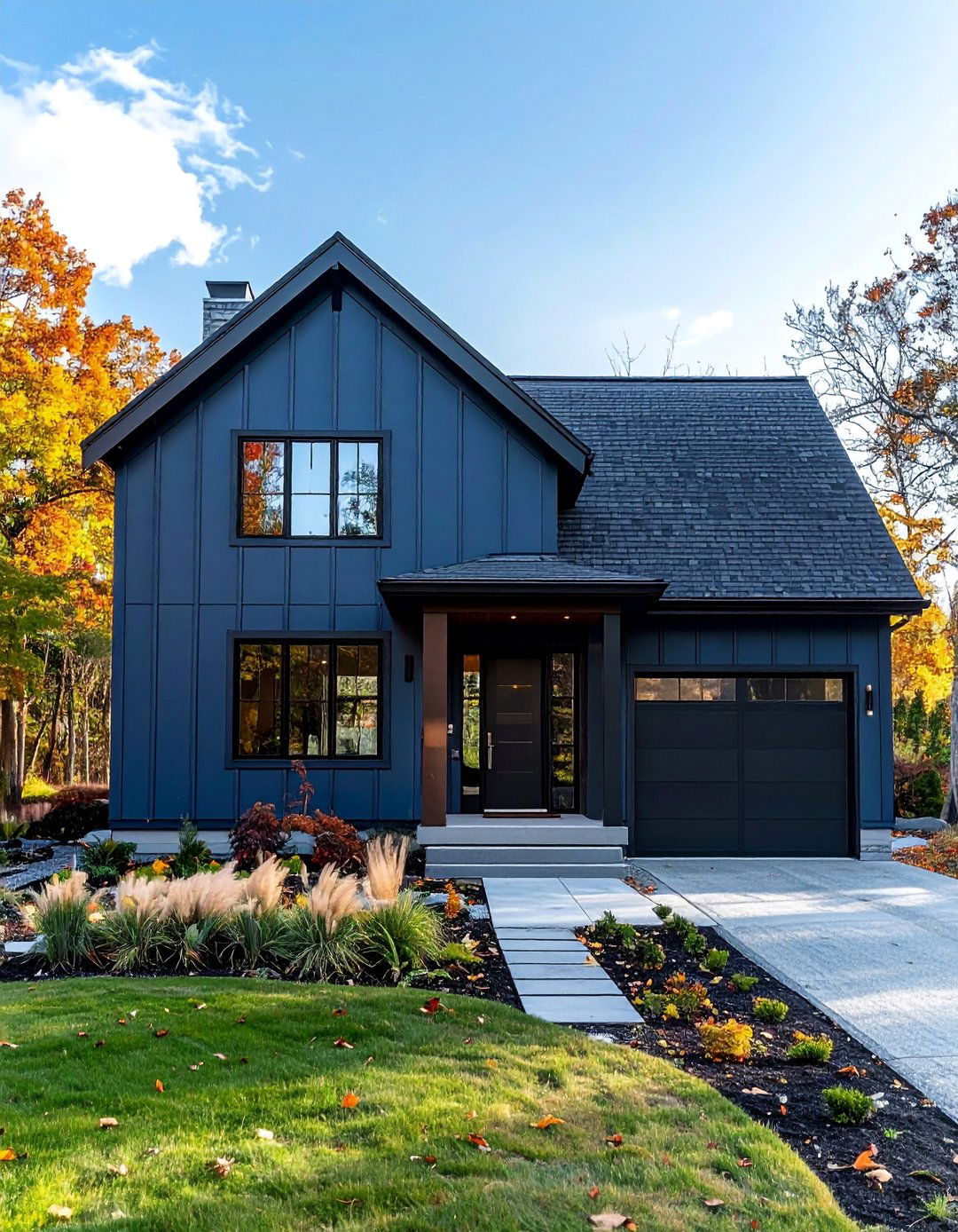 Steel Blue Siding With Gray Brown Roof Shingles - 25 Blue Exterior Home With a Brown Roof Ideas