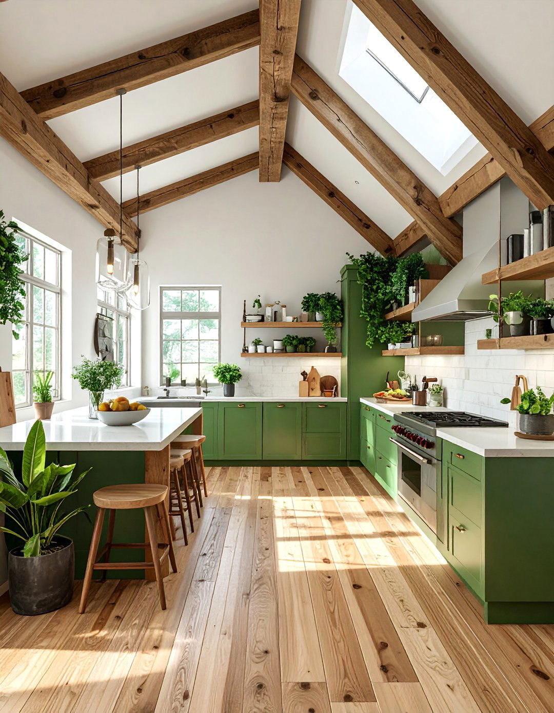Sustainable Green Vaulted Kitchen - 25 Vaulted Ceiling Kitchen Ideas for a Spacious Feel