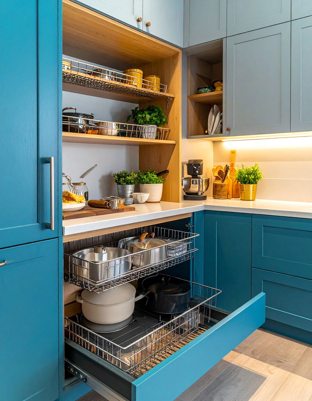 Swing Out Corner Baskets - 25 Blind Corner Kitchen Cabinet Ideas for Smart Storage