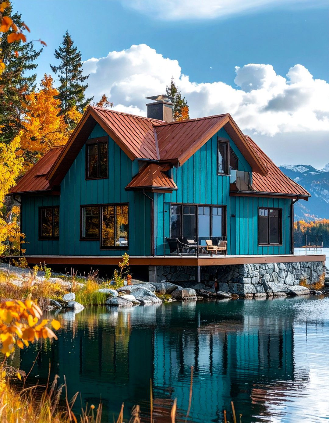 Teal Blue House With a Copper Brown Metal Roof - 25 Blue Exterior Home With a Brown Roof Ideas