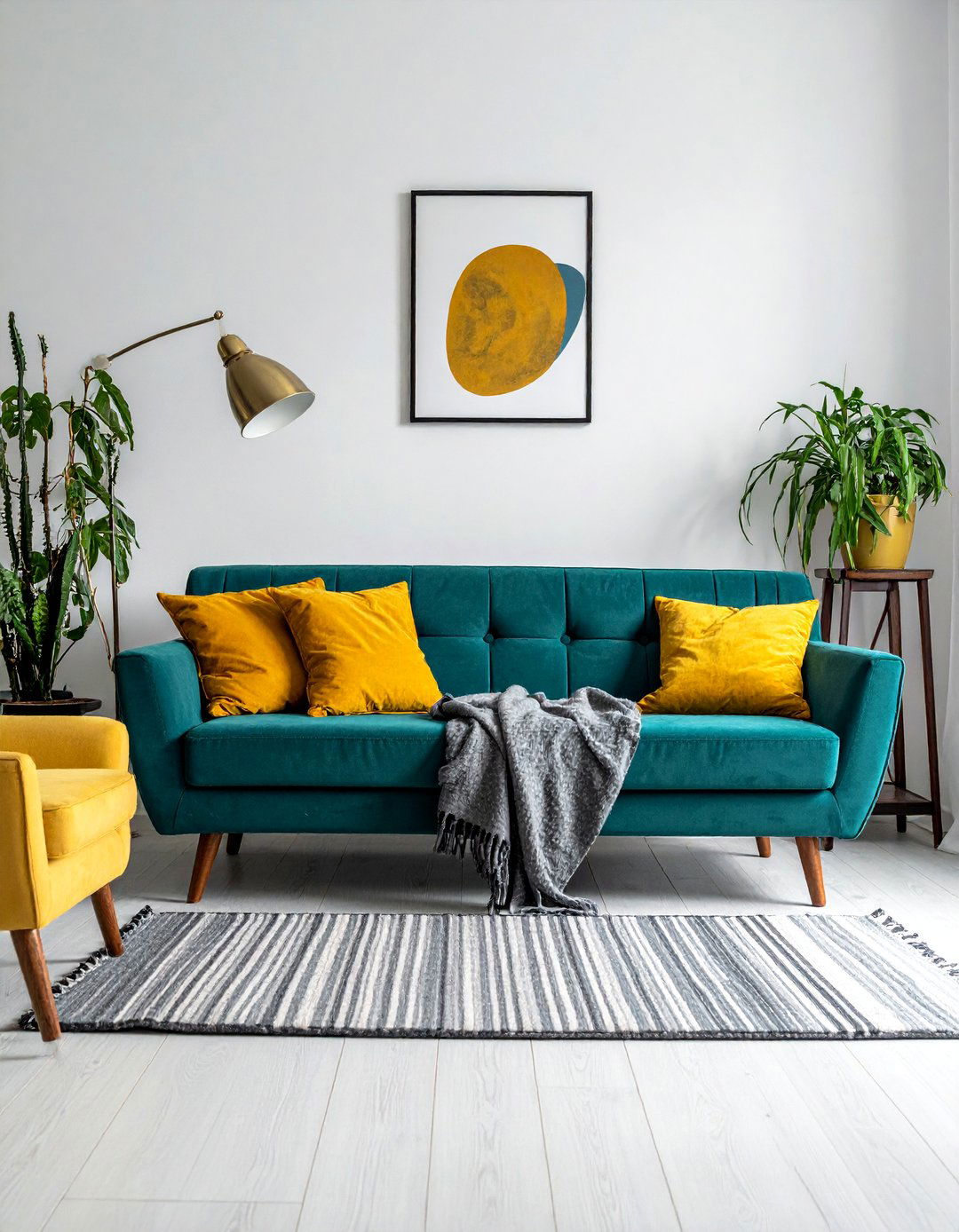 Teal Couch and Warm Mustard Yellow Accents - 20 Teal Couch Living Room Ideas for a Stylish Look
