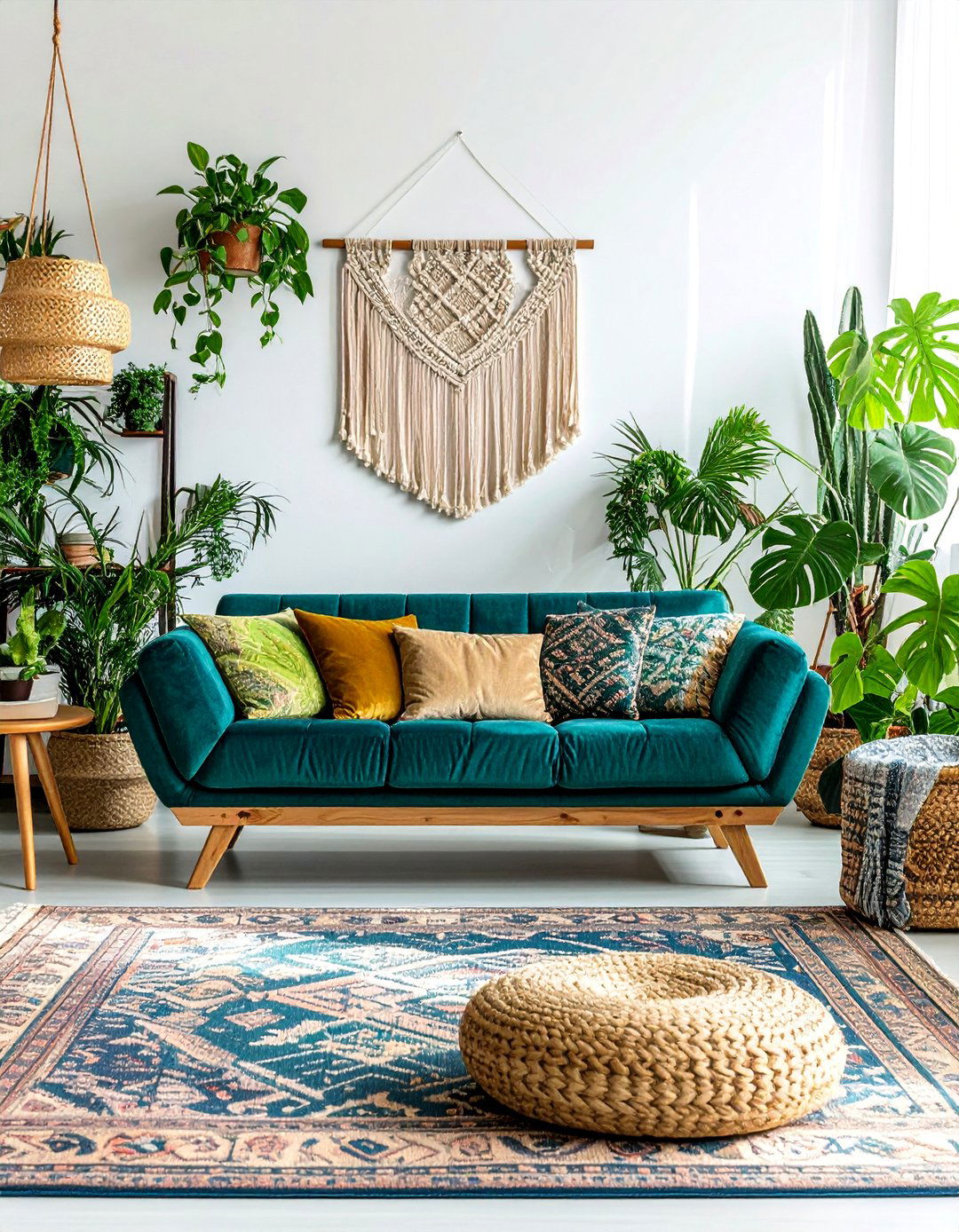 Teal Couch in an Eclectic Bohemian Setting - 20 Teal Couch Living Room Ideas for a Stylish Look