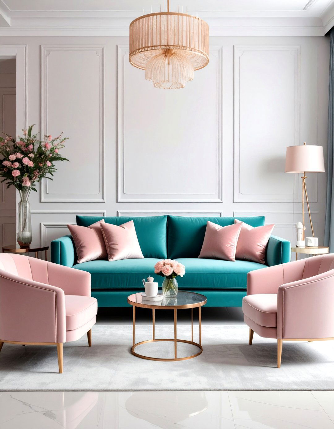 Teal Couch with Blush Pink Decor - 20 Teal Couch Living Room Ideas for a Stylish Look