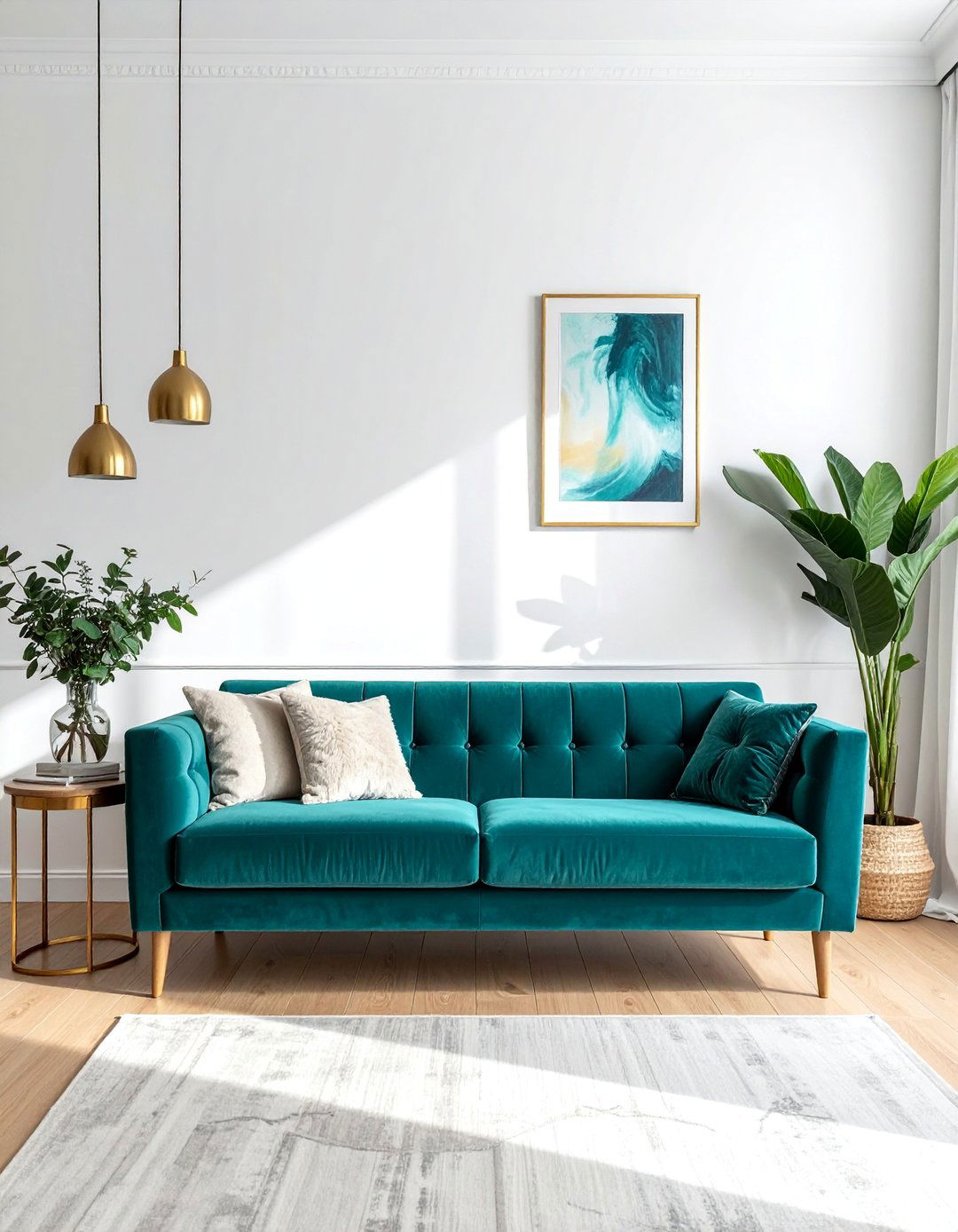 Teal Couch with Crisp White Walls - 20 Teal Couch Living Room Ideas for a Stylish Look