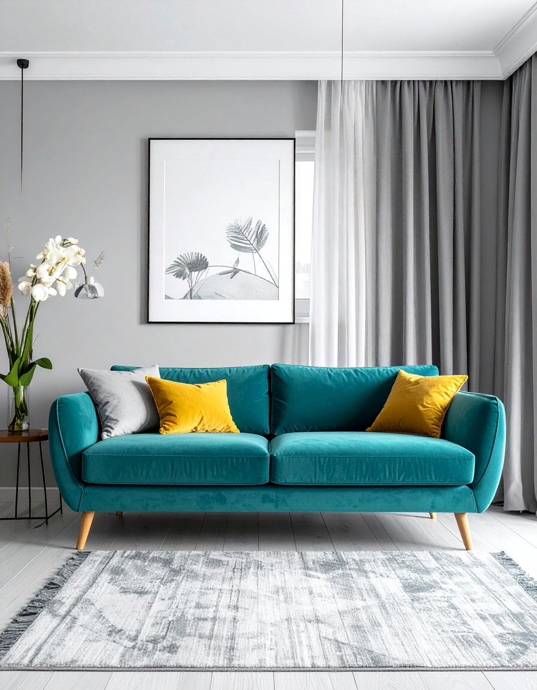 Teal Couch with Grey Walls and Decor - 20 Teal Couch Living Room Ideas for a Stylish Look
